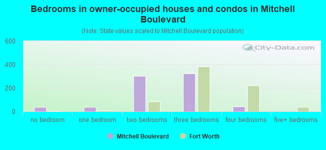 Bedrooms in owner-occupied houses and condos in Mitchell Boulevard
