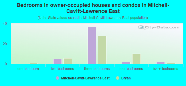 Bedrooms in owner-occupied houses and condos in Mitchell-Cavitt-Lawrence East