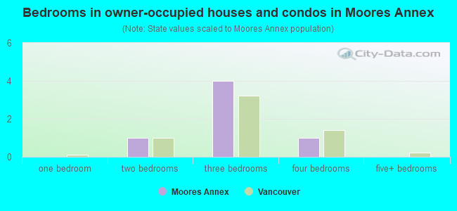Bedrooms in owner-occupied houses and condos in Moores Annex