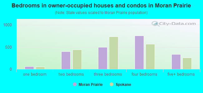 Bedrooms in owner-occupied houses and condos in Moran Prairie