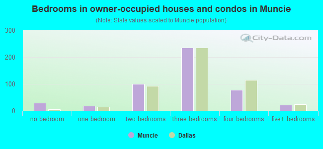 Bedrooms in owner-occupied houses and condos in Muncie