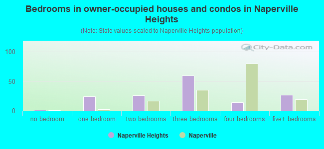 Bedrooms in owner-occupied houses and condos in Naperville Heights