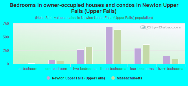 Bedrooms in owner-occupied houses and condos in Newton Upper Falls (Upper Falls)