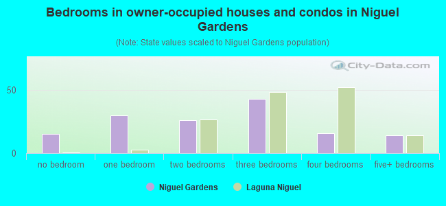 Bedrooms in owner-occupied houses and condos in Niguel Gardens