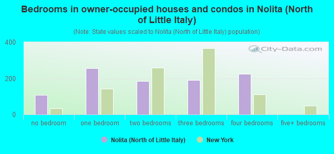 Bedrooms in owner-occupied houses and condos in Nolita (North of Little Italy)