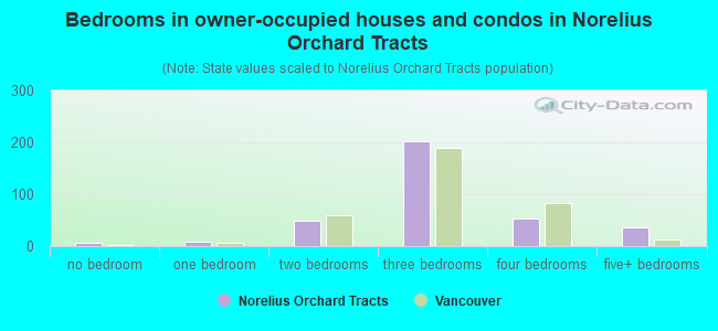 Bedrooms in owner-occupied houses and condos in Norelius Orchard Tracts