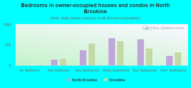 Bedrooms in owner-occupied houses and condos in North Brookine