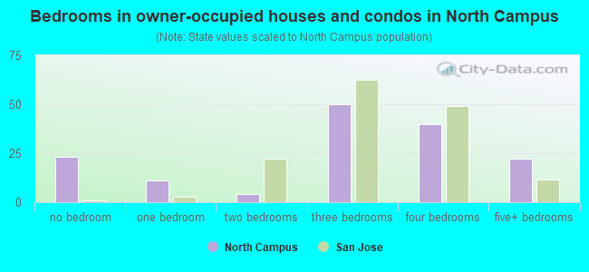 Bedrooms in owner-occupied houses and condos in North Campus