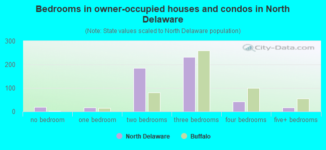 Bedrooms in owner-occupied houses and condos in North Delaware