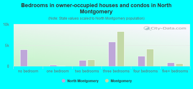 Bedrooms in owner-occupied houses and condos in North Montgomery