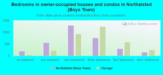 Bedrooms in owner-occupied houses and condos in Northalsted (Boys Town)