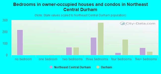 Bedrooms in owner-occupied houses and condos in Northeast Central Durham