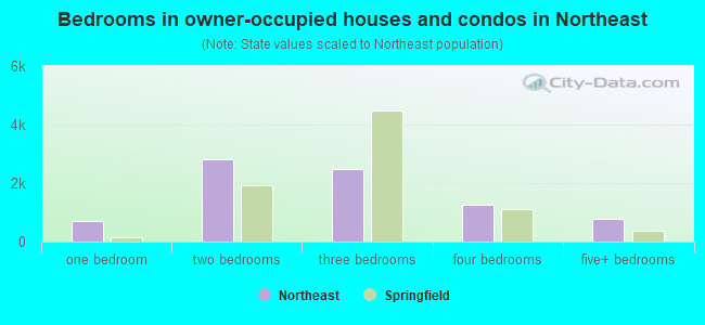 Bedrooms in owner-occupied houses and condos in Northeast