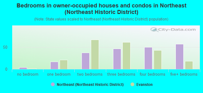 Bedrooms in owner-occupied houses and condos in Northeast (Northeast Historic District)