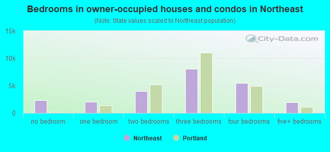 Bedrooms in owner-occupied houses and condos in Northeast