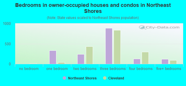 Bedrooms in owner-occupied houses and condos in Northeast Shores