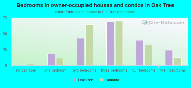 Bedrooms in owner-occupied houses and condos in Oak Tree