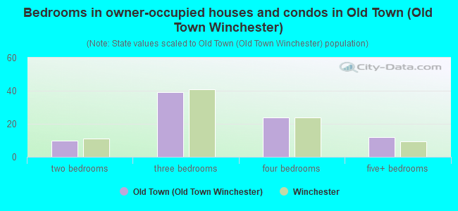 Bedrooms in owner-occupied houses and condos in Old Town (Old Town Winchester)