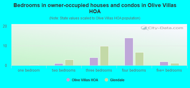 Bedrooms in owner-occupied houses and condos in Olive Villas HOA