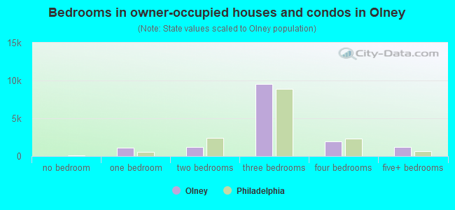 Bedrooms in owner-occupied houses and condos in Olney