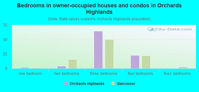 Bedrooms in owner-occupied houses and condos in Orchards Highlands