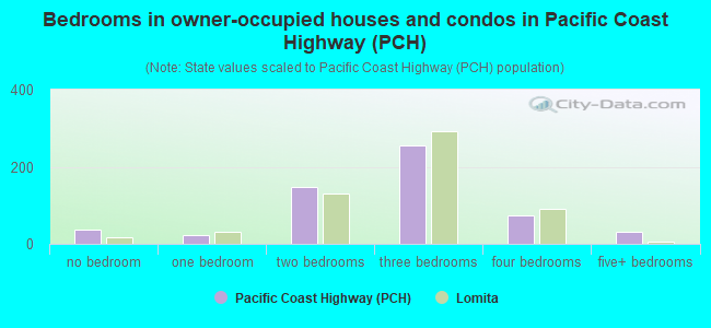 Bedrooms in owner-occupied houses and condos in Pacific Coast Highway (PCH)