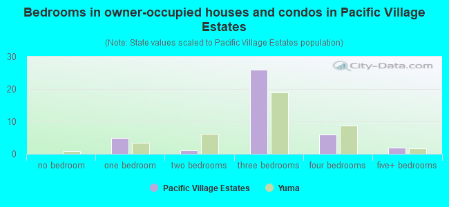 Bedrooms in owner-occupied houses and condos in Pacific Village Estates