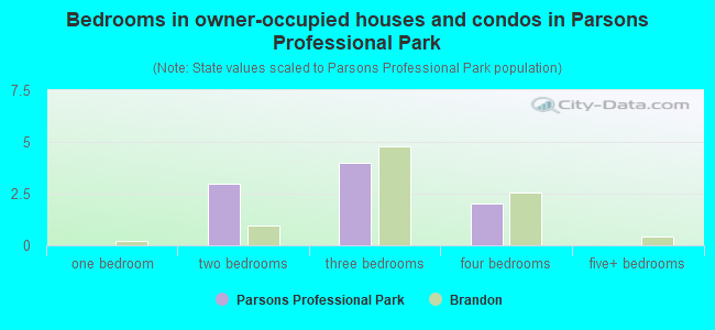 Bedrooms in owner-occupied houses and condos in Parsons Professional Park