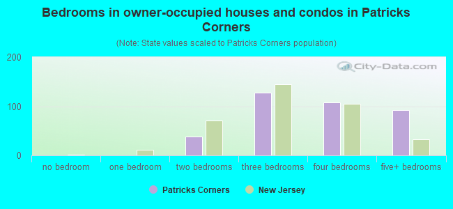 Bedrooms in owner-occupied houses and condos in Patricks Corners