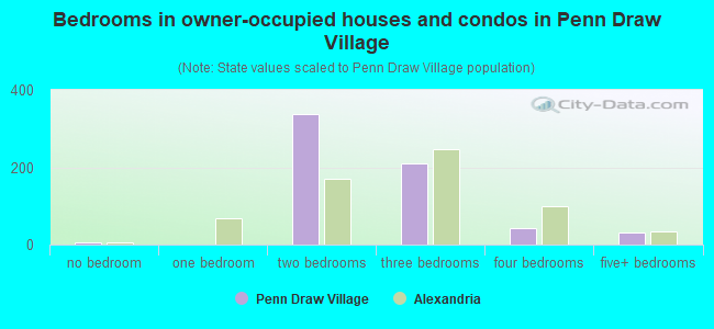 Bedrooms in owner-occupied houses and condos in Penn Draw Village