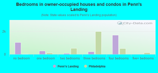 Bedrooms in owner-occupied houses and condos in Penn's Landing
