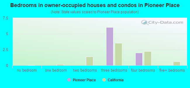 Bedrooms in owner-occupied houses and condos in Pioneer Place