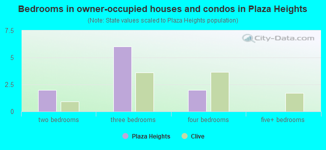 Bedrooms in owner-occupied houses and condos in Plaza Heights