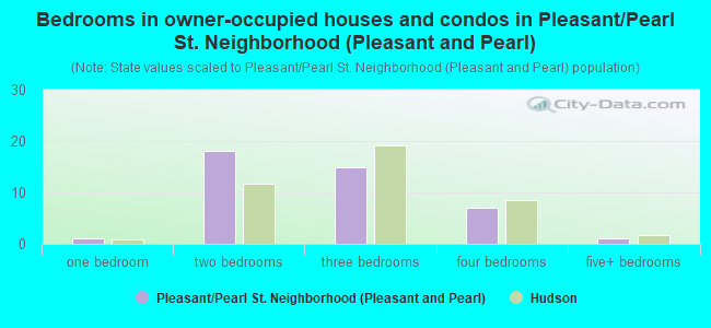 Bedrooms in owner-occupied houses and condos in Pleasant/Pearl St. Neighborhood (Pleasant and Pearl)