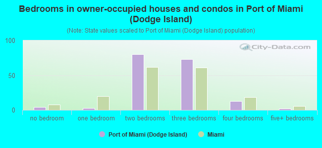 Bedrooms in owner-occupied houses and condos in Port of Miami (Dodge Island)