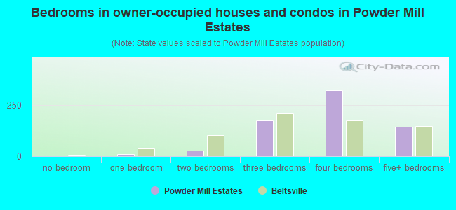 Bedrooms in owner-occupied houses and condos in Powder Mill Estates