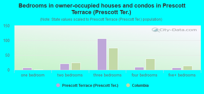 Bedrooms in owner-occupied houses and condos in Prescott Terrace (Prescott Ter.)