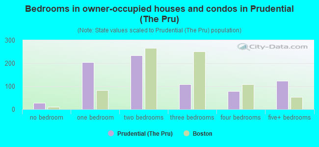 Bedrooms in owner-occupied houses and condos in Prudential (The Pru)