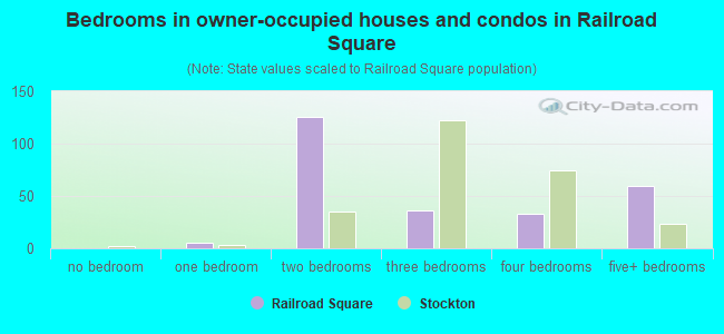 Bedrooms in owner-occupied houses and condos in Railroad Square