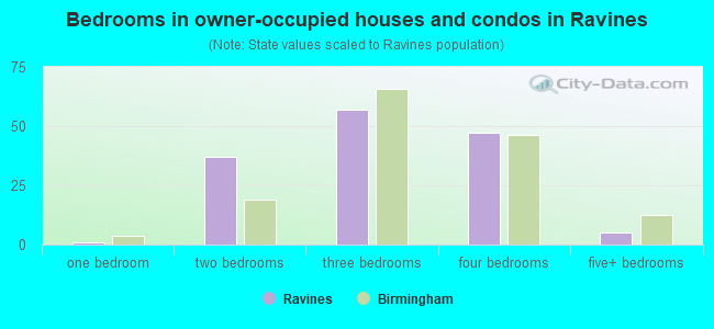 Bedrooms in owner-occupied houses and condos in Ravines