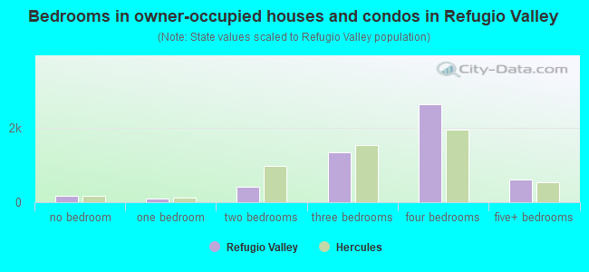 Bedrooms in owner-occupied houses and condos in Refugio Valley