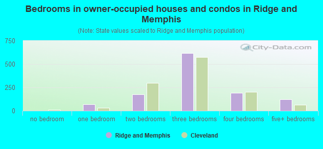Bedrooms in owner-occupied houses and condos in Ridge and Memphis