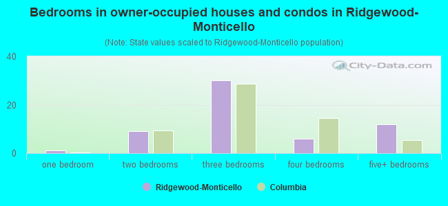 Bedrooms in owner-occupied houses and condos in Ridgewood-Monticello