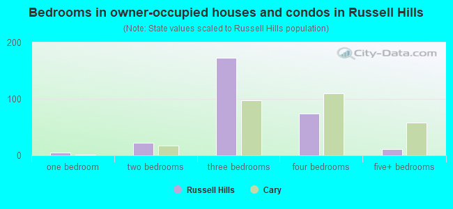 Bedrooms in owner-occupied houses and condos in Russell Hills