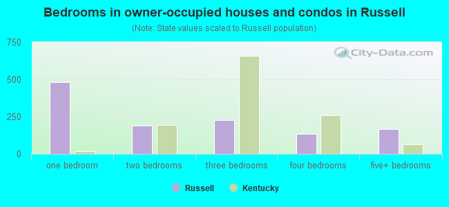 Bedrooms in owner-occupied houses and condos in Russell