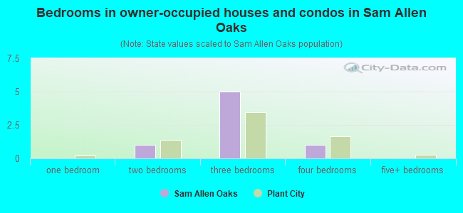 Bedrooms in owner-occupied houses and condos in Sam Allen Oaks