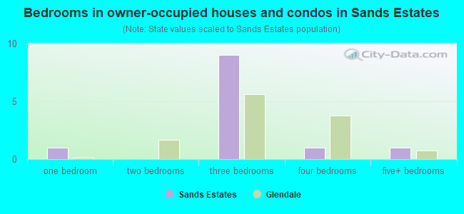Bedrooms in owner-occupied houses and condos in Sands Estates