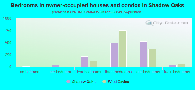 Bedrooms in owner-occupied houses and condos in Shadow Oaks