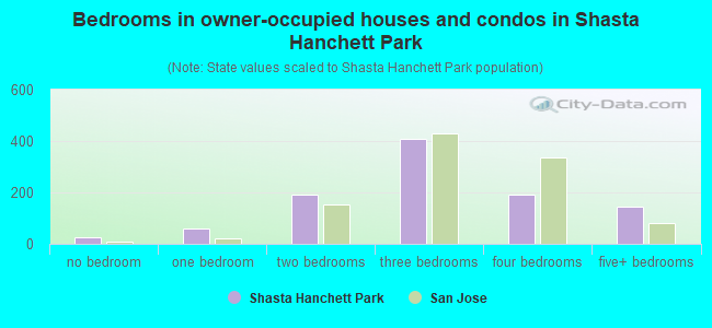 Bedrooms in owner-occupied houses and condos in Shasta Hanchett Park