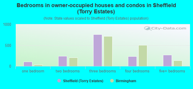 Bedrooms in owner-occupied houses and condos in Sheffield (Torry Estates)